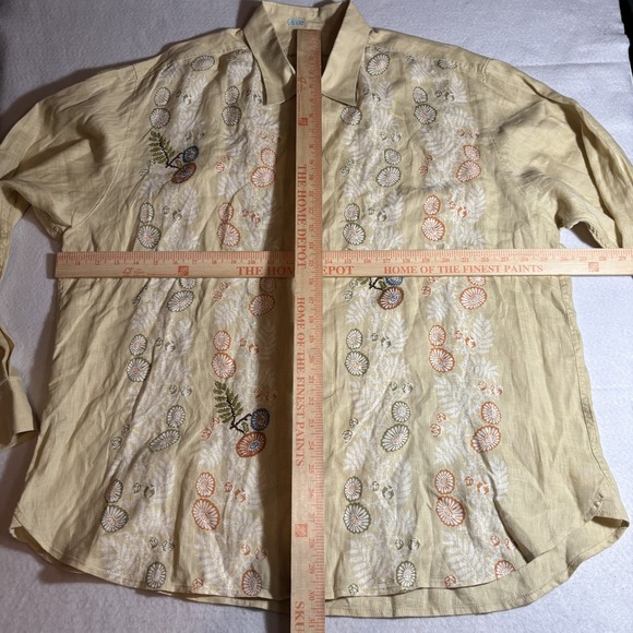 Tommy Bahama Shirt Mens XL Beige Linen Embroidered Floral Button Up Casual - Picture 5 of 7